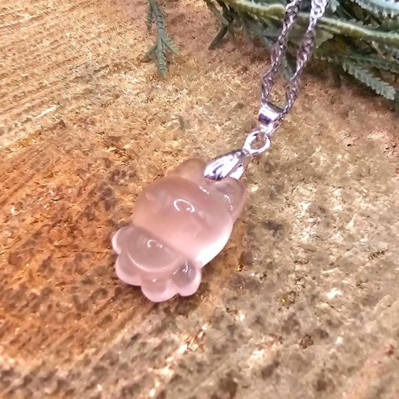 Adorable Nature Rose Quartz Hand Carved Rabbit Pendant Necklace - Picture 9 of 10
